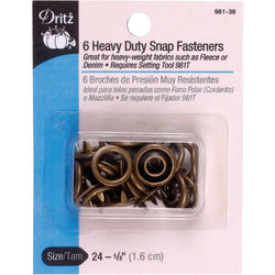 Dritz Snap Fasteners, Heavy Duty - Antique Brass, Size 24 (5/8") - 6 Ct.