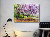 Boiee Art,24x36inch Hand Painted Cherry Blossom Tree on Canvas Blooming Life Oil Painting Modern Abstract Forest Canvas Wall Art Landscape Artwork Home Decor Art Wood Inside Framed Ready to Hang