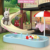 MITCIEN Dollhouse Kit Playset Little Critters Bunny Dolls for Girls with Swimming Pool and Slideside Family Toys for Toddler 3 4 5 6 Year Old Girl