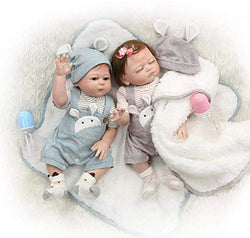 TERABITHIA 20inch 50cm Realistic Couple Reborn Baby Doll in Silicone Vinyl Full Body Look Real Newborn Dolls Twins Washable for Kids