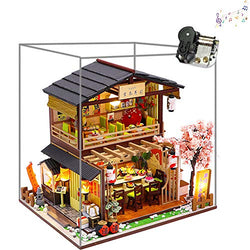XLZSP DIY Dollhouse Miniature Kit with Dust Proof and Music Box Japanese Sushi Shop Dolls House Furniture 3D Wooden Hand Craft Creative Puzzle Toy Birthday Gift for Children Parents
