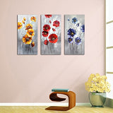 Muzagroo Art Yellow Red Flowers Paintings Hand Painted Art Wall Decor Canvas Pictures for Living Room 3 Panels(16x32inx3pcs)