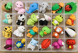 TOAOB 24PCS Novelty Puzzle Animal Eraser Collection With Plastic Compartment Storage Box