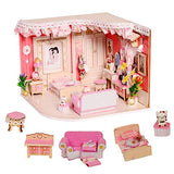 HEYANG Dream House Series, DIY Wooden Miniature Dollhouse, LED Lights for Adults and Kids, Wooden Hand Assembled Doll House, 3D House Puzzle Model (Pink)