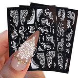 French Nail Art Sticker Decals 5D Embossed French Pattern Roses White Nail Art Accessories Self-Adhesive Nail Art Supplies Decoration Retro Classic Autumn Winter Acrylic Nails Design, 8 Sheets