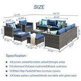 XIZZI Patio Sets,Big Size Outdoor Patio Furniture 12 Pcs, All Weather PE Rattan Furniture with 4 Pillows and and Furniture Covers,No Assembly Required (12 Pcs Big Size, Denim Blue)