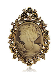 Danbihuabi Vintage Crystal Cameo Lady Maiden Flower Brooch(silver Plated,gold Plated) (gold
