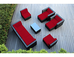 Ohana 10-Piece Outdoor Patio Furniture Sectional Conversation Set, Black Wicker with Red Cushions - No Assembly with Free Patio Cover