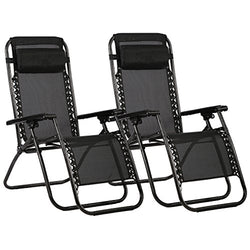 FDW Set of 2 Zero Gravity Out Door Lounge Chairs (Black)