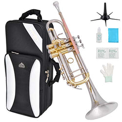 Eastrock Trumpet Bb Cupronickel Intermediate Double-Braced Trumpet Instrument with Waterproof Hard Case,Five Legs Trumpet stand,Gloves, 7C Mouthpiece and Valve Oil