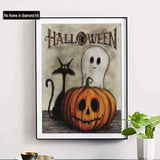 SKRYUIE 5D Diamond Painting Halloween Ghost Pumpkin Cat Full Drill by Number Kits, DIY Craft Paint with Diamonds Arts Embroidery Cross Stitch Decorations (12x16inch)