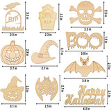 LRIGYEH Halloween Kids Crafts Halloween Wooden Slices Unfinished Wooden Pumpkin Craft Halloween Wood Cutouts Wood Tags with Twine Ropes for Kids Halloween Crafts DIY (10 Shapes 60 PCS)