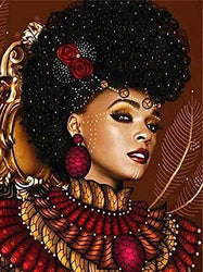 Cuneai DIY 5D Diamond Painting African American Women by Number Kit, Paint with Diamonds Round Diamond Art Crystal Embroidery Cross Stitch Tool for Home Wall Decoration and Handicrafts 12x16inch