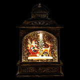 The San Francisco Music Box Company Santa on Sleigh with Reindeer Musical Water Globe Lantern