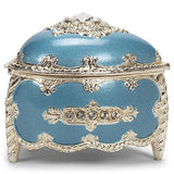 Blue Silver Crystals Heart Metal Jewelry Music Box Plays Somewhere Out There