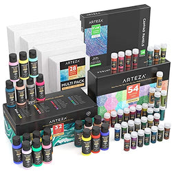 Arteza Acrylic Paint Set, Glitter and Canvas Panels Bundle, Painting Art Supplies for Artist, Hobby Painters & Beginners