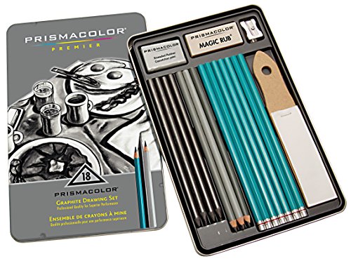 Prismacolor 24261  Premier Graphite Drawing Pencils with Erasers & Sharpeners, 18-Piece Set