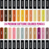 Master 24 Colored Pencil Skin and Hair Tone Set with Premium Soft Thick Core Vibrant Color Leads - Professional Ultra-Smooth Artist Quality - Portrait Blending, Shading, Layering, Adult Coloring Books
