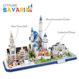 CubicFun 3D Puzzle for Adults Kids Bavaria Cityline Building Model Kits Collection Toys Gift for Men and Women, Neuschwanstein Castle, New Town Hall, and Linderhof Palace 178 Pieces