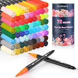 Markers for Adult Coloring, Caliart 72 Dual Brush Pen Art Markers, Water Based Fine & Brush Tip, Lettering Drawing Sketching Bullet Journaling Markers for Coloring Books Art Supplies (Black Penholder)