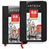 ARTEZA 3.5x5.5" Mini Sketch Book, Pack of 2 Pocket Notebooks, 88 Pages per Pad, 118lb/175gsm, Hardcover Journals with Bookmark Ribbon, Inner Pocket, and Elastic Strap, for a Variety of Dry Media