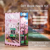 Desmond DIY Book Nook Kit, Miniature Dollhouse Kit 3D Wooden Puzzle with Sensor Light Booknook Bookshelf Insert Diorama Kit Cherry Blossom Tiny Train Decor Bookshelf Kits to Build for Kids/Adults