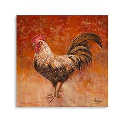 B BLINGBLING Golder Red Rooster Canvas Wall Art Farmhouse Animal Theme Painting Picture French Rooster Print Poster Home Decor for Kitchen and Dining Room Ready to Hang (24"x24"x1 Panel)