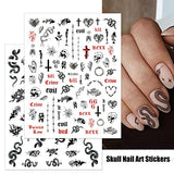 8 Sheets Halloween Nail Stickers Skull Goth Nail Decals 3D Self Adhesive Nail Art Supplies Gothic Punk Snake Skull Skeleton Ghost Nail Stickers for Acrylic Nail Art Decoration DIY Manicure Tips
