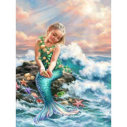 DIY 5D Diamond Painting by Number Kits, Full Drill Crystal Rhinestone Embroidery Pictures Arts Craft for Home Wall Decoration Mermaid 11.8×15.7Inch