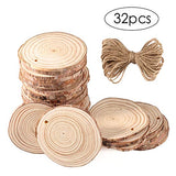 CrazyFire Natural Wood Slices 32 Pcs Unfinished Wood with Hole for DIY Crafts Painting Christmas