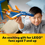 LEGO Creator 3in1 Supersonic-Jet 31126 Building Kit; Build a Jet Plane and Rebuild It into a Helicopter or a Speed Boat Toy; A Creative Gift for Passionate Fans Aged 7+ (215 Pieces)