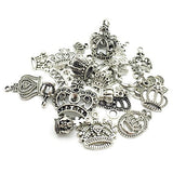 JIALEEY Crown Charms Pendants Beads, Vintage Silver Multistyle Crown Charm Pendant Connector for