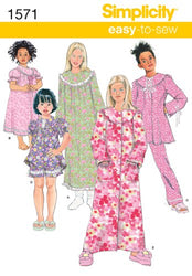 Simplicity 1571 Girl's Top, Pants, and Nightgown Sewing Patterns, Sizes 7-14