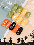 EBANKU 9 Sheets Halloween Nail Stickers Grow in The Dark Nail Decals Luminous Temporary Halloween Nail Art Stickers Pumpkin Skull Witch Spooky Design Nail Stickers for Women Girl, Self Adhesive