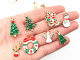 19pcs Mixed Christmas Charm Enamel Gold Toned Rhinestone Inlaying Pendant for DIY Jewelry Making