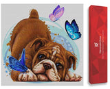 DIY Diamond Painting Kits for Adults, Dog and Butterflies 5D Diamond Art Kit, Round Rhinestone Full Drill Diamond Art, Paint with Round Diamond, Home Wall Decor Gifts (12x12inch)