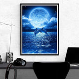 Kaliosy 5D Diamond Painting Ocean by Number Kits, Paint with Diamonds Art Moon Dolphin DIY Full Drill, Crystal Craft Cross Stitch Embroidery Decoration 30x40cm（12x16inch）