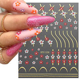 6 Sheets Metallic Flowers Nail Stickers French Line Nail Decals Geometric Lines Golden Strips Nail Art Stickers Little Daisy Sliders Polish Wrap Manicure Accessories Women DIY Nail Decorations