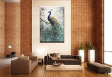 Asdam Art-100% Hand Painted Paintings On Canvas 3D Peacock Artwork Large Vertical Wall Art Animal Pictures Framed Acrylic Artwork For Living Room Bedroom Hallway Office Modern Home Decor(24x36inch)