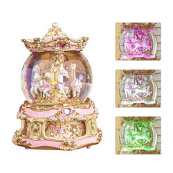 HIOTECH Rotate Music Box with Light (6 Colors), Luxury Carousel Crystal Ball Glass Ball Doll