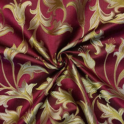 Damask Jacquard Brocade Bloom Fabric FWD (Burgundy/Gold)