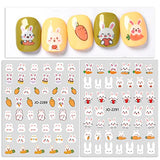 Easter Nail Art Stickers 3D Self-Adhesive Cute Bunny Nail Decals Easter Nail Decorations Easter Rabbit Carrot Design for Women Girls Holidays Acrylic Nail DIY Nail Supplies-6 Stickers