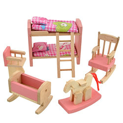 Vktech Wooden Dollhouse Funiture Kids Child Room Set Play Toy (Bunk Bed)