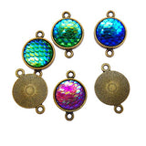 Julie Wang 50pcs Antiqued Bronze Mermaid Scale Charm Pendant Connector for Girl Jewelry Necklace