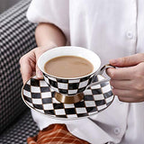 Porlien Checker Pattern 17-Piece Tea Set for 6 with Teapot, 5-ounce Teacups and Saucers, Milk Jug & Sugar Bowl（Without Rack)