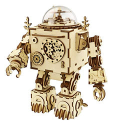 RoWood Steam Punk Music Box 3D Wooden Puzzle Craft Toy, Best Gift for Adults, Age 14+, Robot DIY Model Building Kits - Orpheus (with LED Light)
