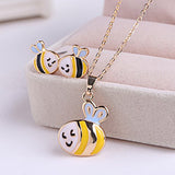 Yaoding Bee Cute Enamel Pendant Necklace Stud Earrings Set for Girls Kids Hypoallergenic Jewelry