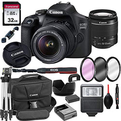 Canon 2000D EOS DSLR Camera with 18-55mm f/3.5-5.6 Zoom Lens + 32GB Card, Tripod, Flash, and More (18pc Bundle)