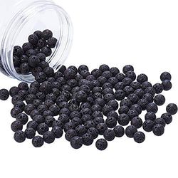 NBEADS 1 Box 180 Pcs 8mm Natural Black Lava Beads Gemstone Round Loose Beads Energy Stone Healing