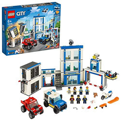 LEGO 60246 City Police Station Building Set with 2 Truck Toys, Light & Sound Bricks, Drone and Motorbike